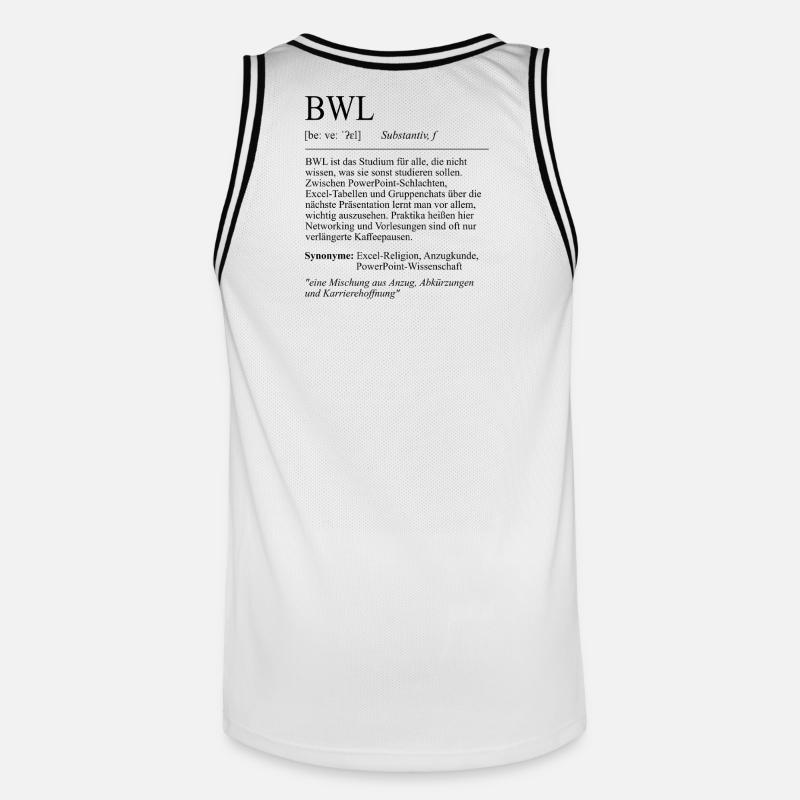 Unispruch "BWL" Student Geschenk, Studenten - Männer Basketball-Trikot - Weiß/Schwarz