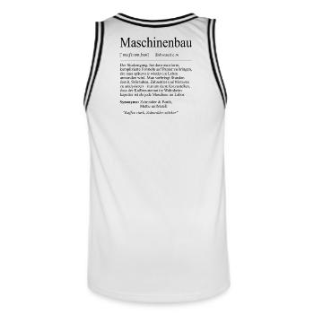 Unispruch "Maschinenbau" Geschenk, Studenten - Männer Basketball-Trikot - Weiß/Schwarz - Hinten - AI Model Male 185 dark (185cm)