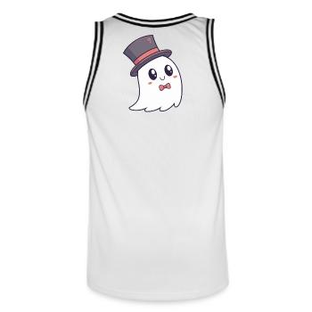 Fantôme chic chapeau et nœud papillon - Maillot de basket Homme - blanc/noir - Dos - AI Model Male 185 dark (185cm)