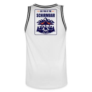 See you at the Schirmbar - Männer Basketball-Trikot - Weiß/Schwarz - Hinten - AI Model Male 185 dark (185cm)