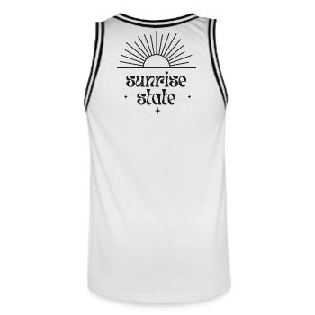 État du lever du soleil - Typographie du lever du soleil - Maillot de basket Homme - blanc/noir - Dos - AI Model Male 185 dark (185cm)