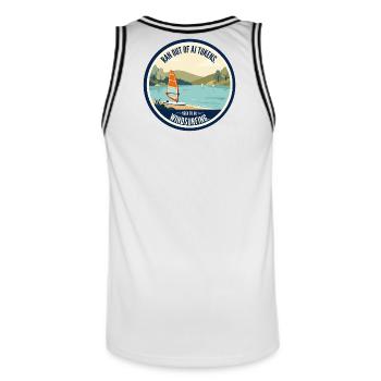 AI Humor - Windsurfing - Men's Basketball Jersey - white/black - Back - AI Model Male 185 dark (185cm)