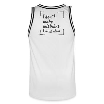 I don't make mistakes. I do variations. - Männer Basketball-Trikot - Weiß/Schwarz - Hinten - AI Model Male 185 dark (185cm)