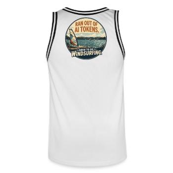 Windsurfen statt KI-Tokens - Männer Basketball-Trikot - Weiß/Schwarz - Hinten - AI Model Male 185 dark (185cm)