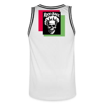 Motif de Cuisinier de Crâne à la Roche, Boulanger - Maillot de basket Homme - blanc/noir - Dos - AI Model Male 185 dark (185cm)