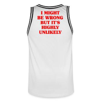 Je peux me tromper mais c’est un je-sais-tout très improbable - Maillot de basket Homme - blanc/noir - Dos - AI Model Male 185 dark (185cm)