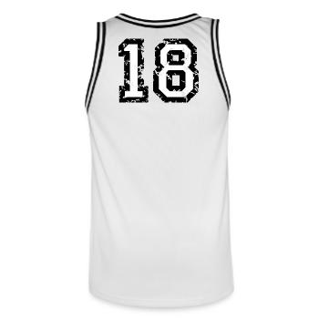 Le numéro dix-huit, - No. 18 (deux couleurs) blanc - Maillot de basket Homme - blanc/noir - Dos - AI Model Male 185 dark (185cm)