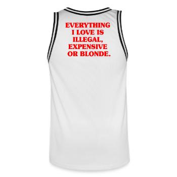 Everything I Love Illegal Expensive Blonde Männer - Männer Basketball-Trikot - Weiß/Schwarz - Hinten - AI Model Male 185 dark (185cm)