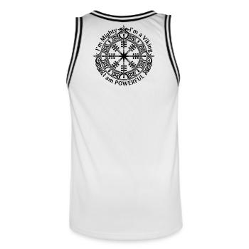 Casque runique de l’Émerveillement - Je suis Puissant - Maillot de basket Homme - blanc/noir - Dos - AI Model Male 185 dark (185cm)