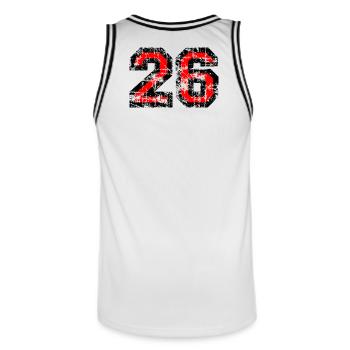 Zahl 26 (Vintage Rot) 26. Geburtstag Nr. 26 - Männer Basketball-Trikot - Weiß/Schwarz - Hinten - AI Model Male 185 dark (185cm)