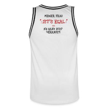Meiner Frau ists egal - Männer Basketball-Trikot - Weiß/Schwarz - Hinten - AI Model Male 185 dark (185cm)