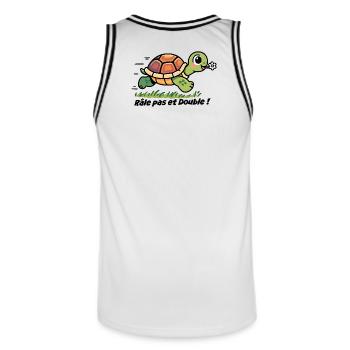 Fahrradaufkleber, Fahrrad Rasseln nicht und doppelt! - Männer Basketball-Trikot - Weiß/Schwarz - Hinten - AI Model Male 185 dark (185cm)