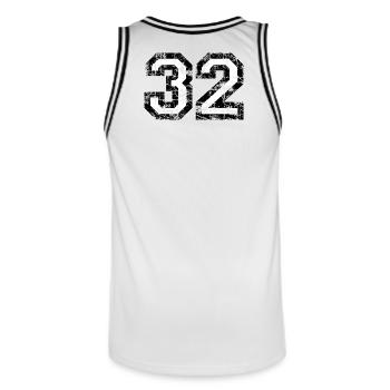 Zahl 32 (Vintage Weiß) 32. Geburtstag Nr. 32 - Männer Basketball-Trikot - Weiß/Schwarz - Hinten - AI Model Male 185 dark (185cm)
