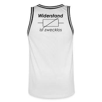 Unispruch "Widerstand ist zwecklos" Studenten - Männer Basketball-Trikot - Weiß/Schwarz - Hinten - AI Model Male 185 dark (185cm)