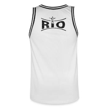 RIO with Jesus - Brazil - Men's Basketball Jersey - white/black - Back - AI Model Male 185 dark (185cm)