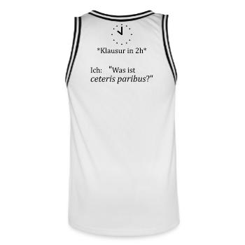 Unispruch "ceteris paribus" Geschenk, Studenten - Männer Basketball-Trikot - Weiß/Schwarz - Hinten - AI Model Male 185 dark (185cm)