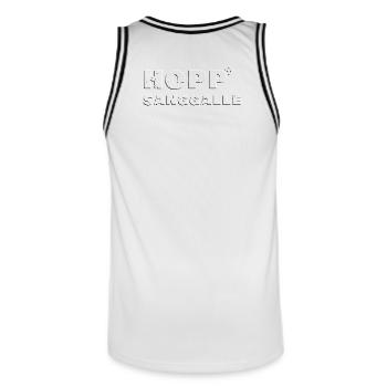 Hopp Sanggalle Cult Saying - embossed 3D - Men's Basketball Jersey - white/black - Back - AI Model Male 185 dark (185cm)