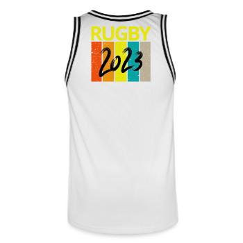 rugby, rugby sport, fan de rugby, rugby 2023 - Maillot de basket Homme - blanc/noir - Dos - AI Model Male 185 dark (185cm)
