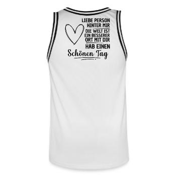 An Die Person Hinter Mir Liebe Person Hinter Mir - Männer Basketball-Trikot - Weiß/Schwarz - Hinten - AI Model Male 185 dark (185cm)