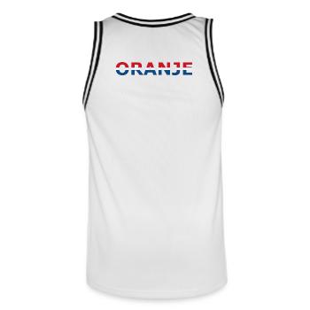 Orange en rouge, blanc, bleu - Maillot de basket Homme - blanc/noir - Dos - AI Model Male 185 dark (185cm)