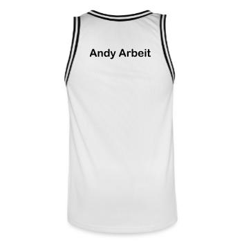 Andy Arbeit - Männer Basketball-Trikot - Weiß/Schwarz - Hinten - AI Model Male 185 dark (185cm)