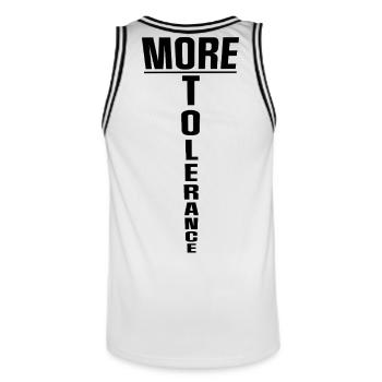 More Tolerance - Männer Basketball-Trikot - Weiß/Schwarz - Hinten - AI Model Male 185 dark (185cm)