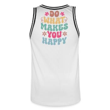 Citations motivantes pour faire ce qui vous rend heureux - Maillot de basket Homme - blanc/noir - Dos - AI Model Male 185 dark (185cm)