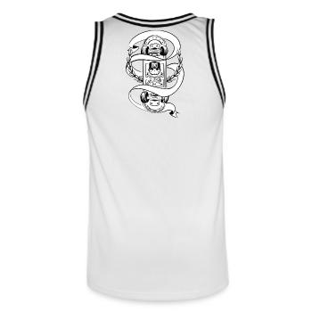 Skateboard Schädel-Lorbeer Abzeichen - Männer Basketball-Trikot - Weiß/Schwarz - Hinten - AI Model Male 185 dark (185cm)