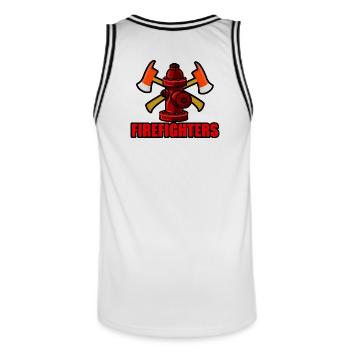 firefighter with ax - Pompier avec hache - Maillot de basket Homme - blanc/noir - Dos - AI Model Male 185 dark (185cm)