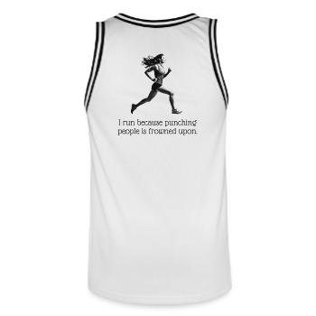 I run because punching people is frowned upon. - Men's Basketball Jersey - white/black - Back - AI Model Male 185 dark (185cm)