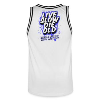 Live Slow Die Old - LSDO - Männer Basketball-Trikot - Weiß/Schwarz - Hinten - AI Model Male 185 dark (185cm)