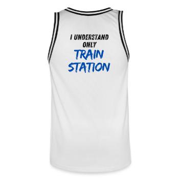 I understand only Train Station - Männer Basketball-Trikot - Weiß/Schwarz - Hinten - AI Model Male 185 dark (185cm)