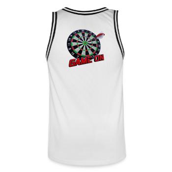 Dartboard - Bullseye - Game on - Men's Basketball Jersey - white/black - Back - AI Model Male 185 dark (185cm)