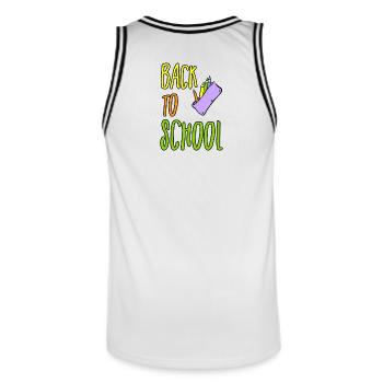 school back to school - Men's Basketball Jersey - white/black - Back - AI Model Male 185 dark (185cm)