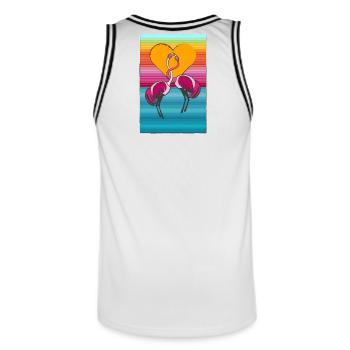 2 Liebende Flamingos - Männer Basketball-Trikot - Weiß/Schwarz - Hinten - AI Model Male 185 dark (185cm)