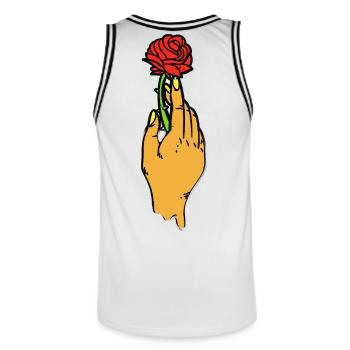 Rose tenue en art au trait gras - Maillot de basket Homme - blanc/noir - Dos - AI Model Male 185 dark (185cm)