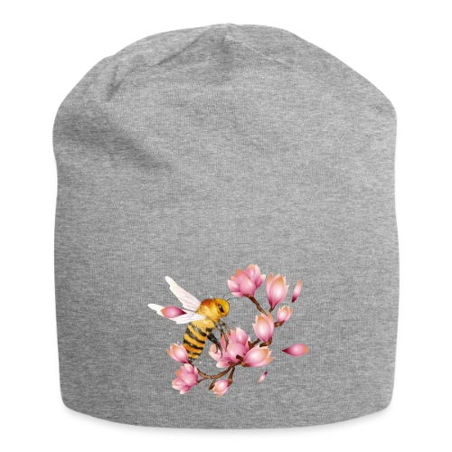 Abeille Volante et Magnolias – Dessin Main Élégant - Bonnet en jersey