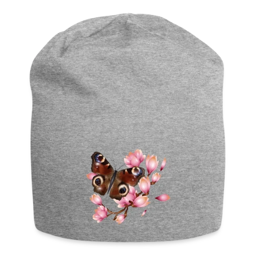 Papillon Paon et Magnolia Rose : Élégance Naturelle - Bonnet en jersey