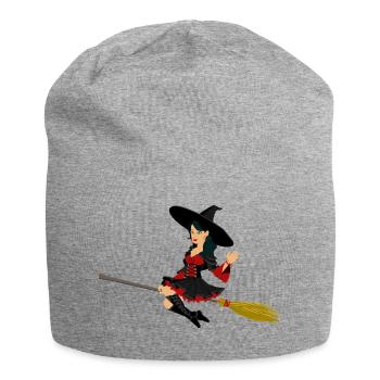 Witch on broom - Jersey Beanie - heather grey - Front