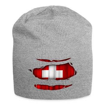 Switzerland flag torn 017 - Jersey Beanie - heather grey - Front