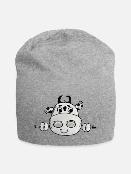 Kuh guckt - Jersey-Beanie - Grau meliert