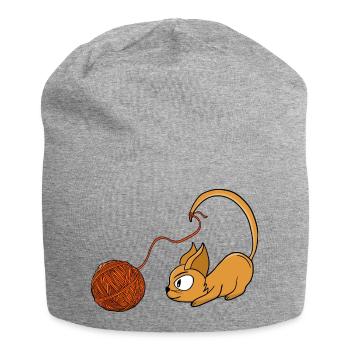 Un fil orange joueur qui poursuit un chat - Bonnet en jersey - gris chiné - Devant