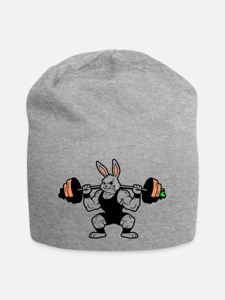 Muskel Hase Karotten Hantel - Jersey-Beanie - Grau meliert