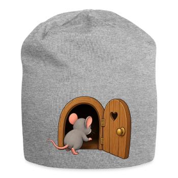 Neugierige Maus und kleine Tür - Jersey-Beanie - Grau meliert - Vorne
