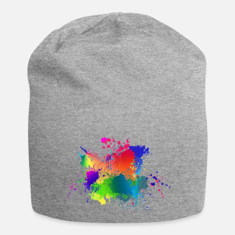 Bunte Farbklecks - Jersey-Beanie - Grau meliert