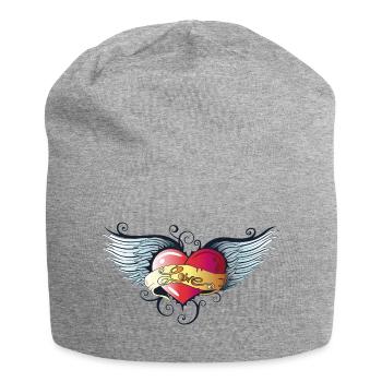 Big heart with wings, Tattoo Style. - Jersey Beanie - heather grey - Front