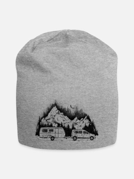 Wohnwagen - Abenteuer - Camping - Clamping - Auto - Jersey-Beanie - Grau meliert