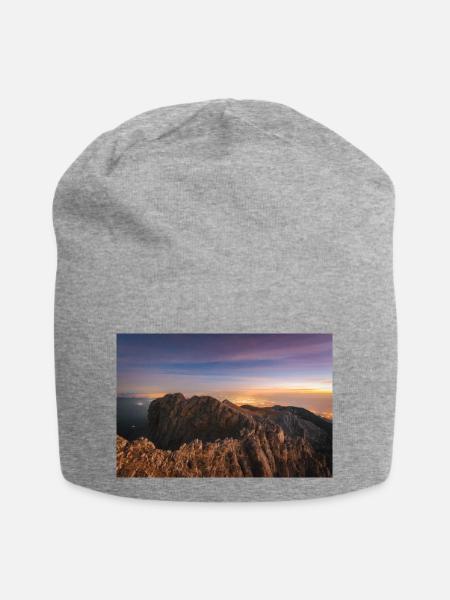 Alpenglühen auf dem Gipfel des Olymps in Griechenland - Jersey-Beanie - Grau meliert