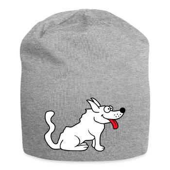 Dear dog sticks out his tongue happily - Jersey Beanie - heather grey - Front