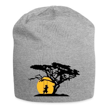 sun silhouette tree africa savanna lonely trauri - Jersey Beanie - heather grey - Front